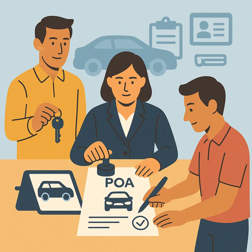 Car rental done with notary by end of which signed documents and car keys are exchanged in 15 minutes