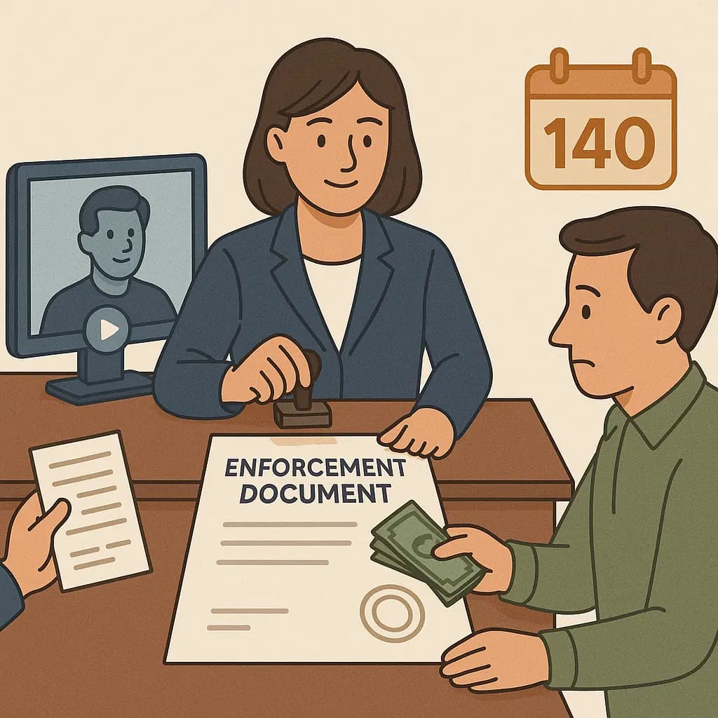 Official enforcement document being issued by notary