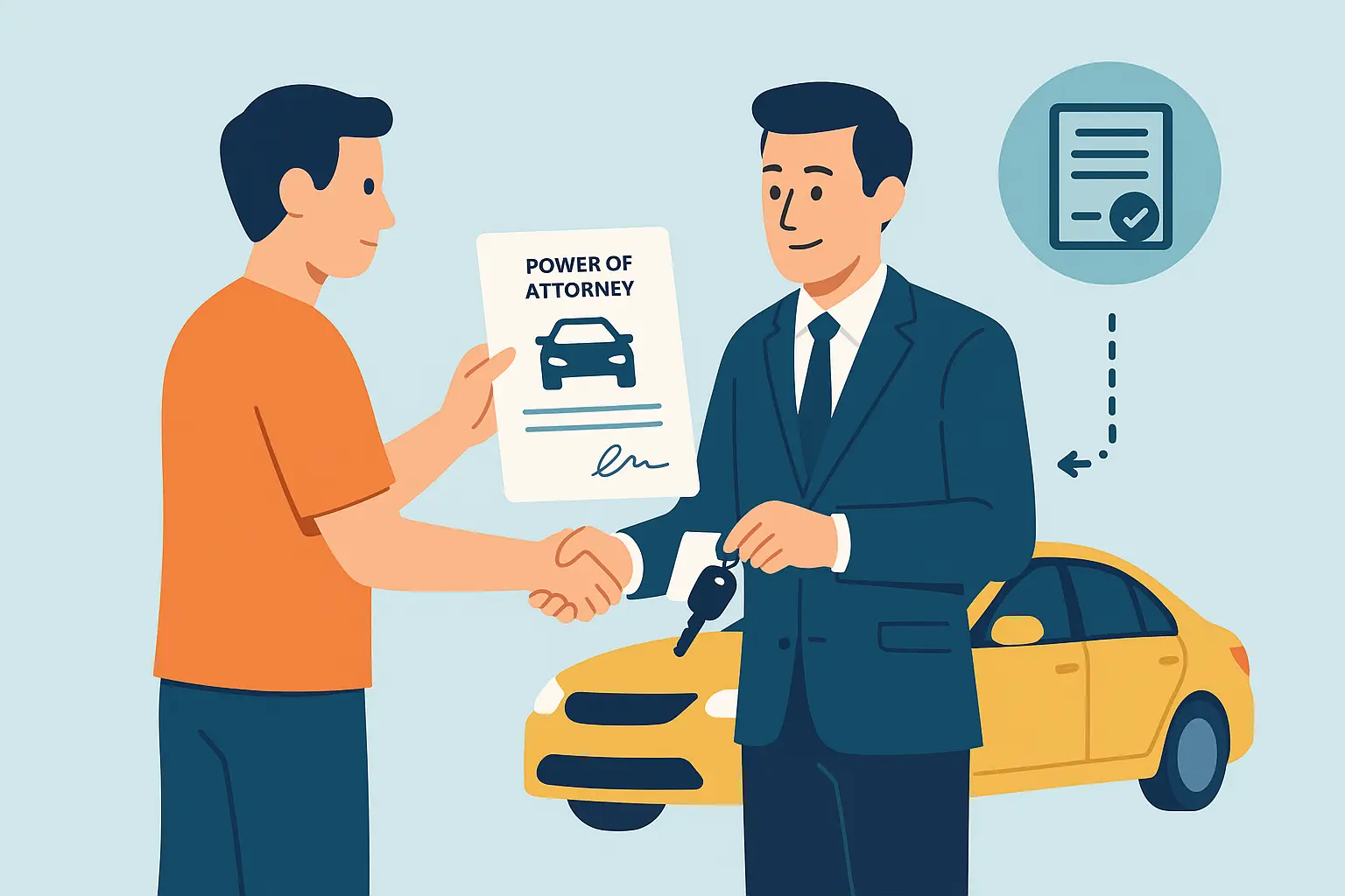 Power of attorney document to allow vehicle sale and ownership transfer
