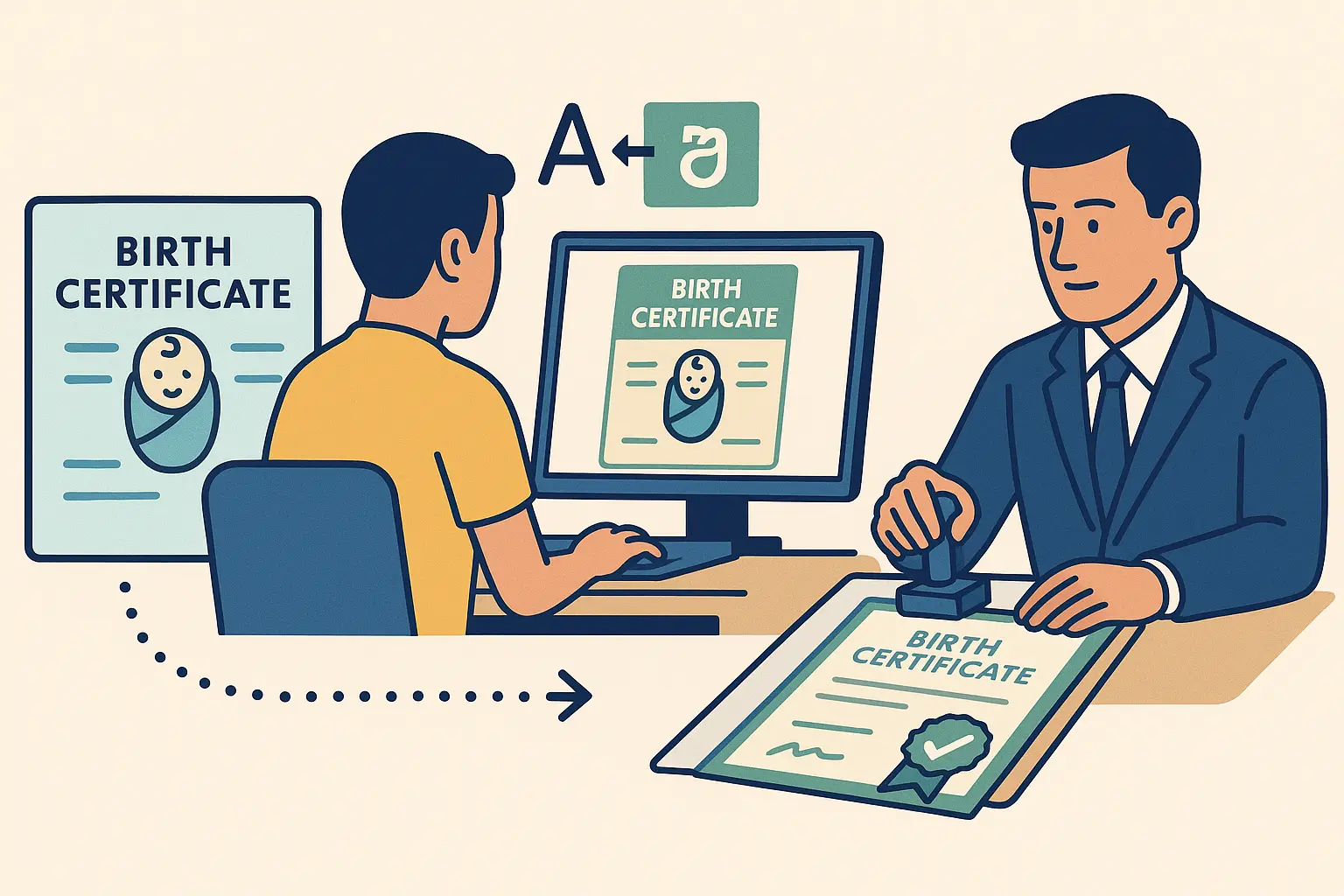 Birth certificate translated and certified for legal use